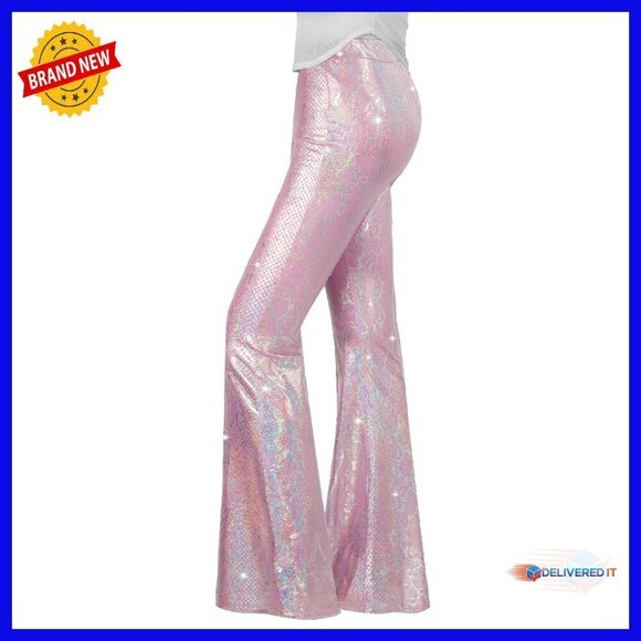 Pants - Sequin Flare Pants High Waisted Bell Bottoms Glitter Party Disco Leggings